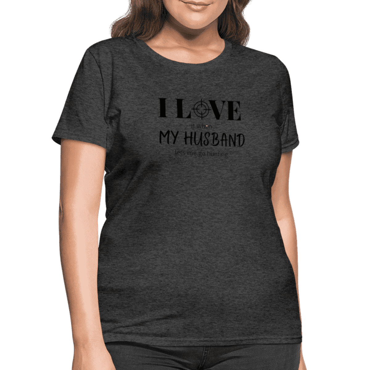 I Love my Husband let's me go hunting Printed Tee shirt
