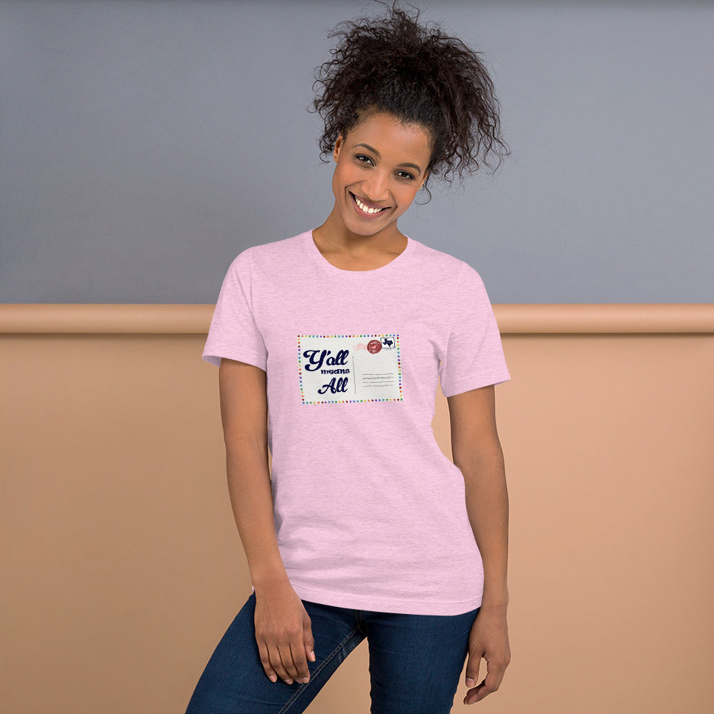 Y'all Means All Postcard Inclusive Graphic Tee Shirt - Pride