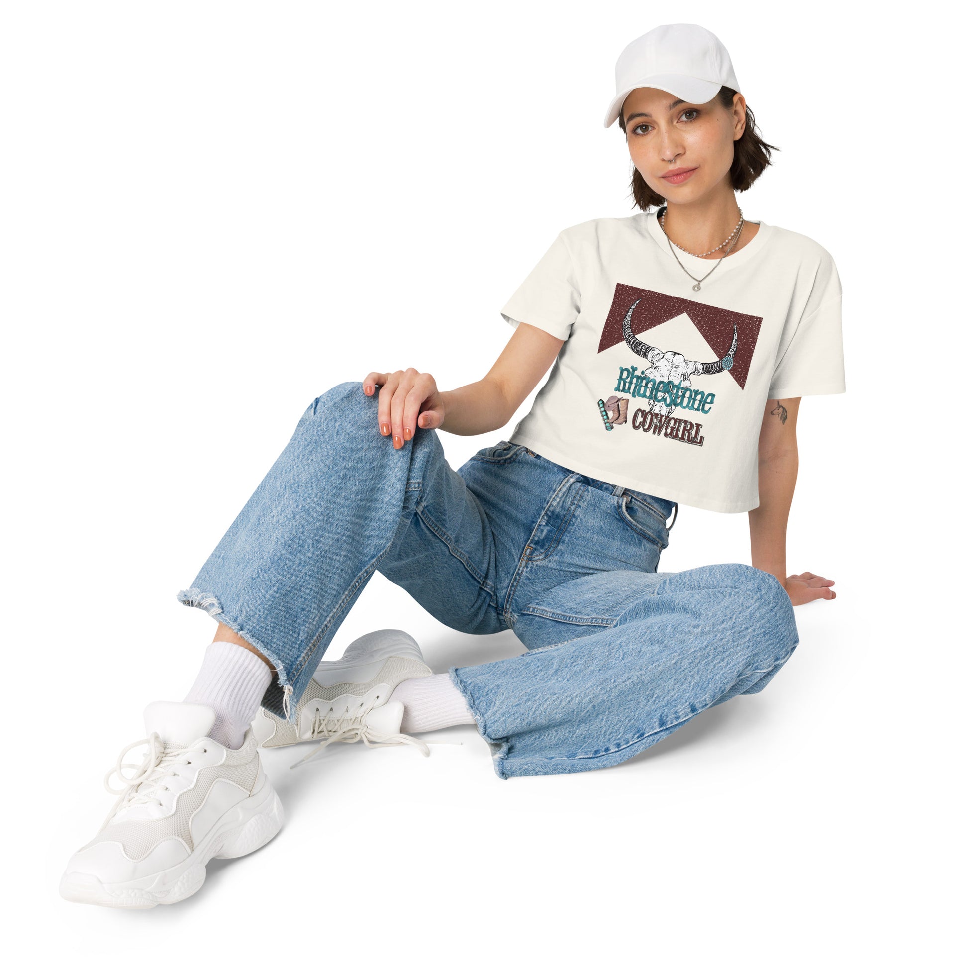 Rhinestone Cowgirl Graphic Print Crop Top