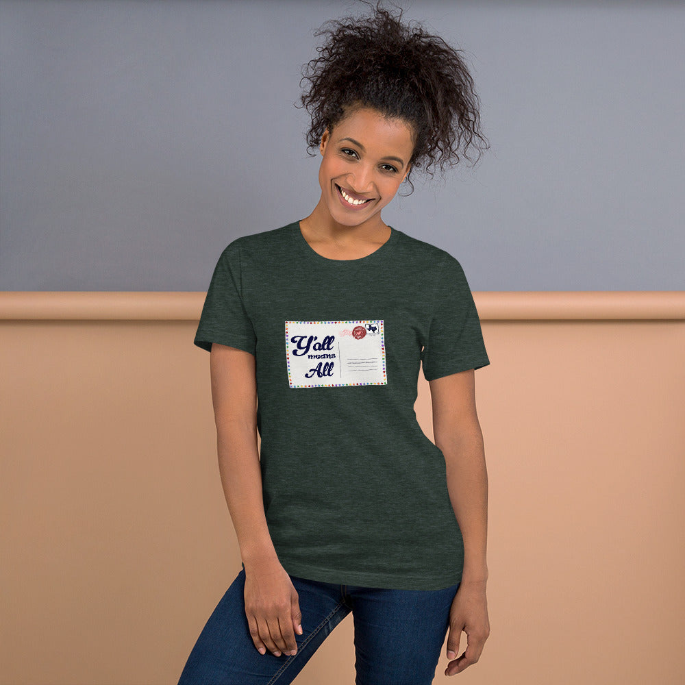 Y'all Means All Postcard Inclusive Graphic Tee Shirt - Pride