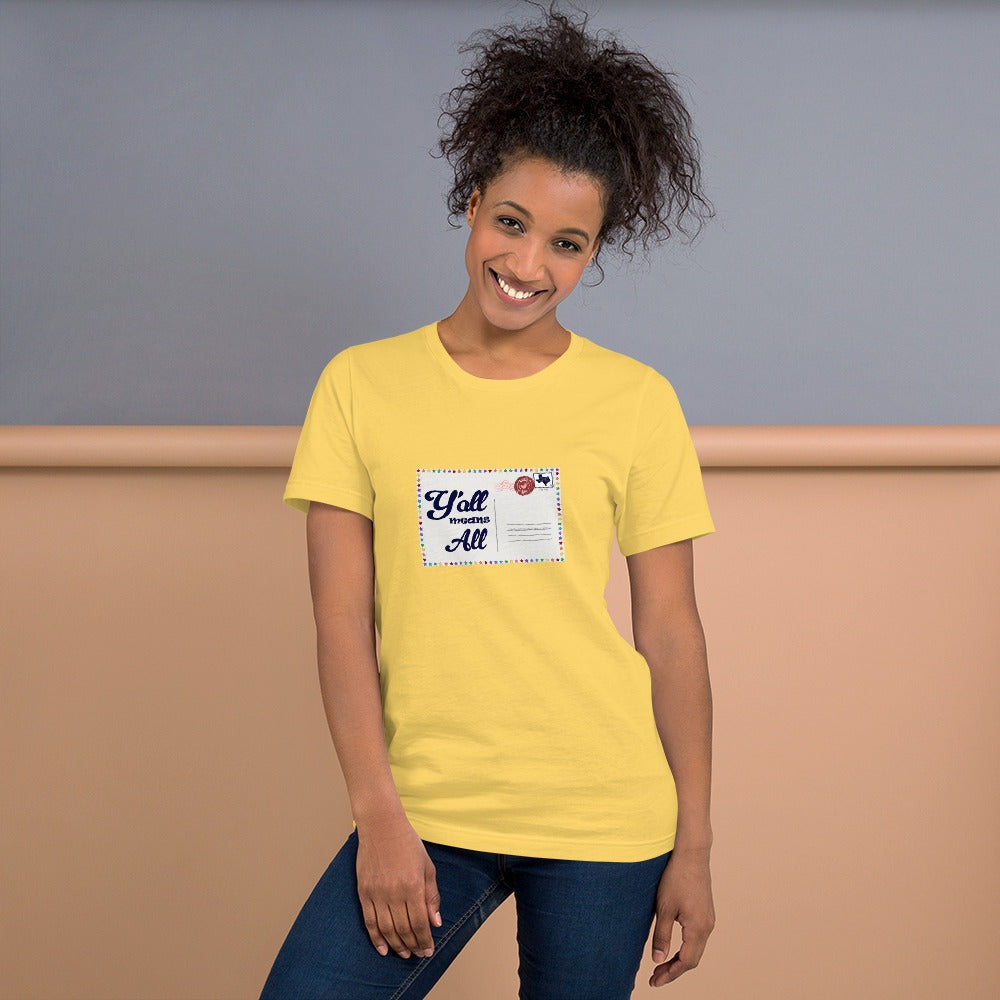 Y'all Means All Postcard Inclusive Graphic Tee Shirt - Pride