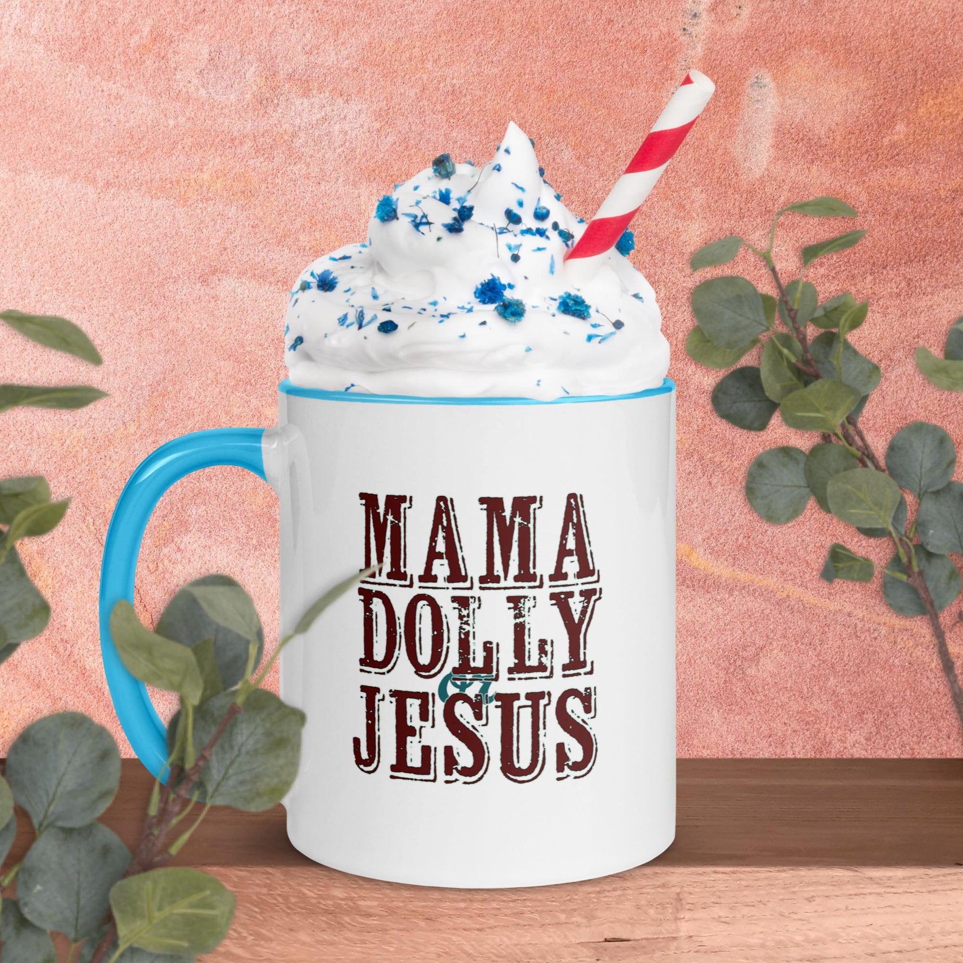 Mama Dolly or Jesus Coffee Mug with pop of color