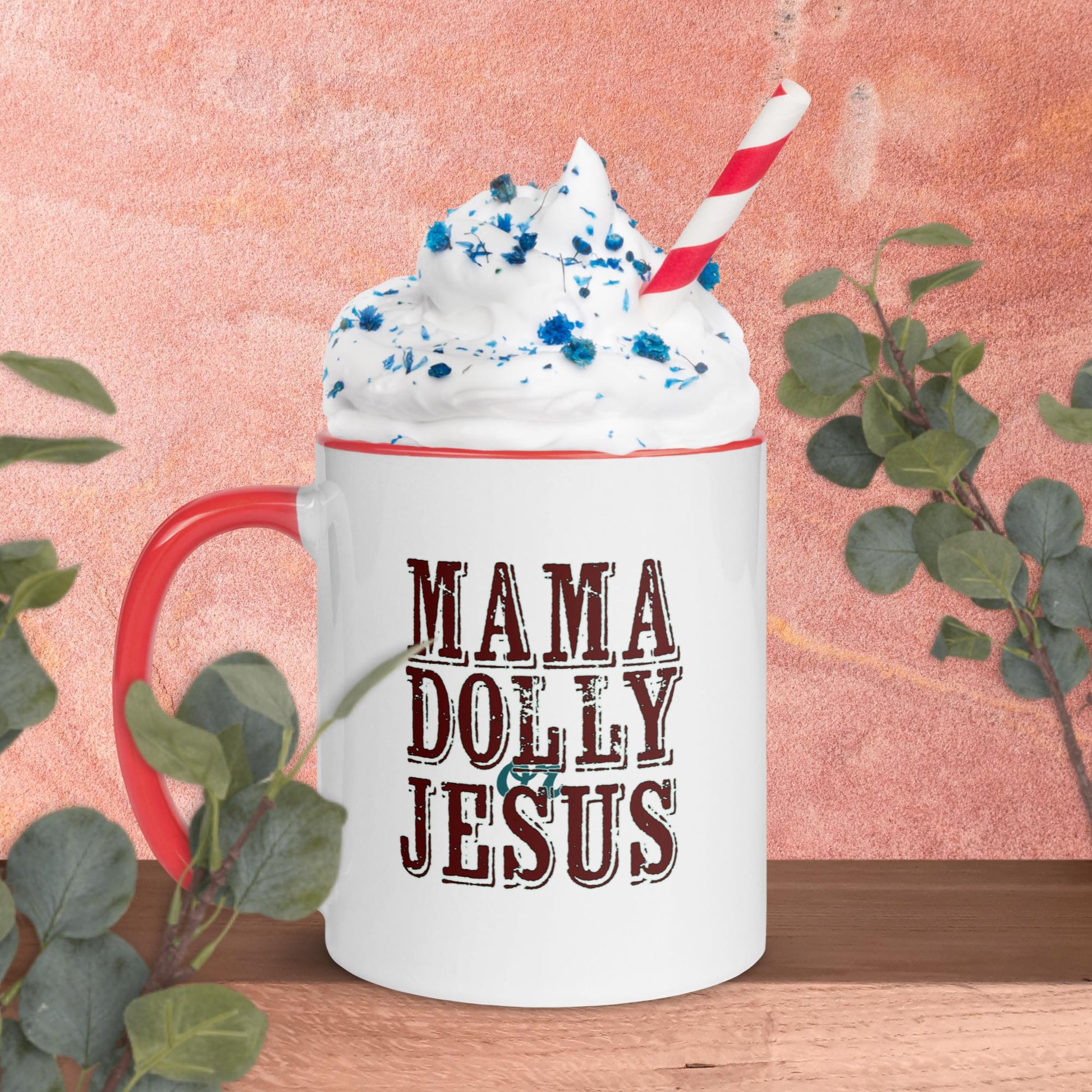 Mama Dolly or Jesus Coffee Mug with pop of color