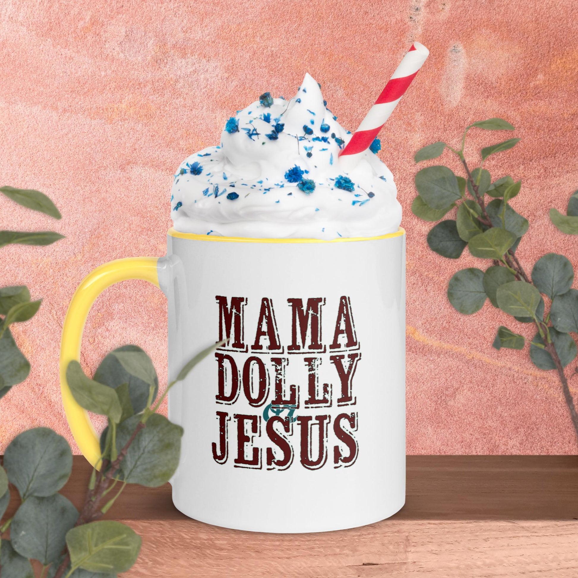 Mama Dolly or Jesus Coffee Mug with pop of color