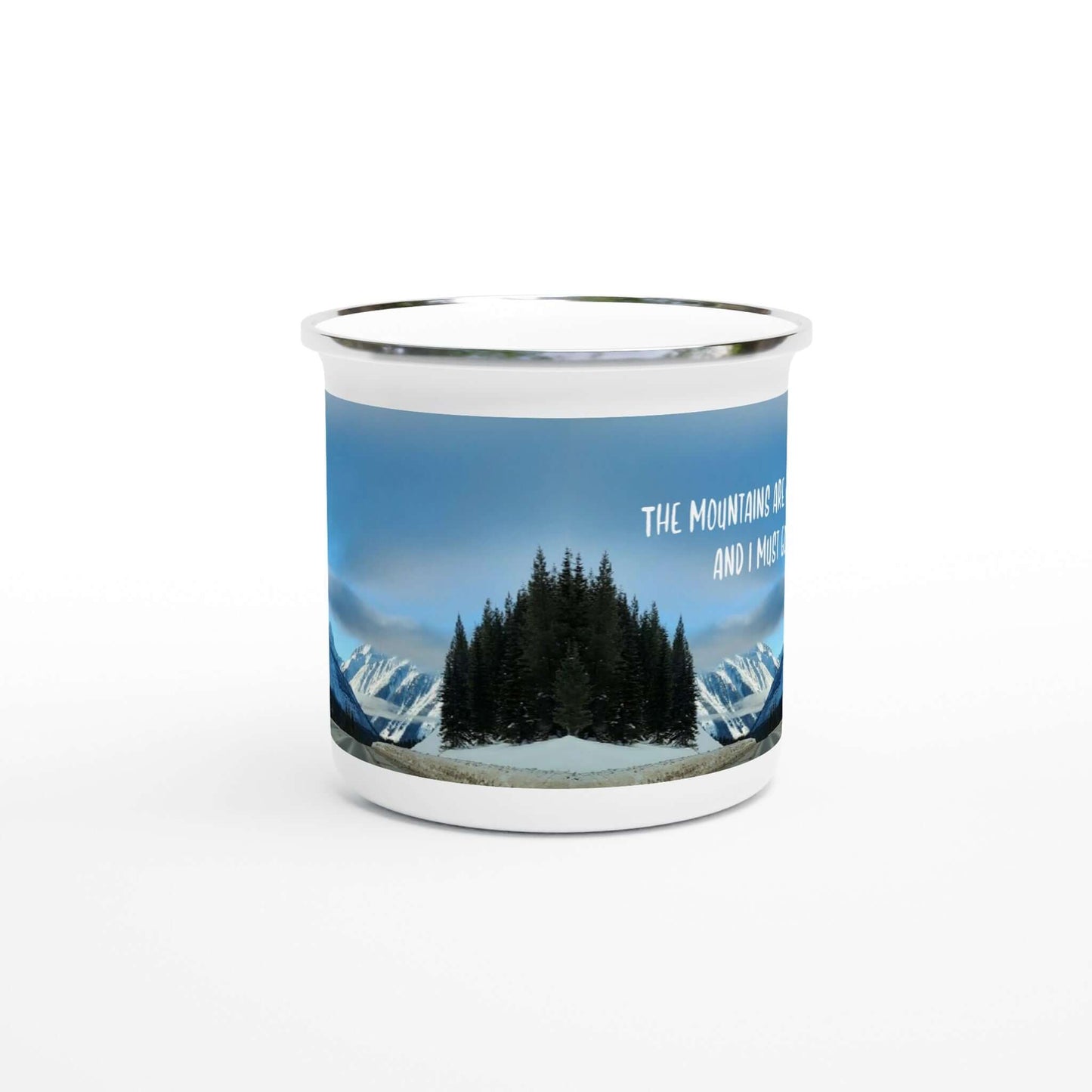 The Mountains are calling and I must Go Vintage Cottage Enamel Mug
