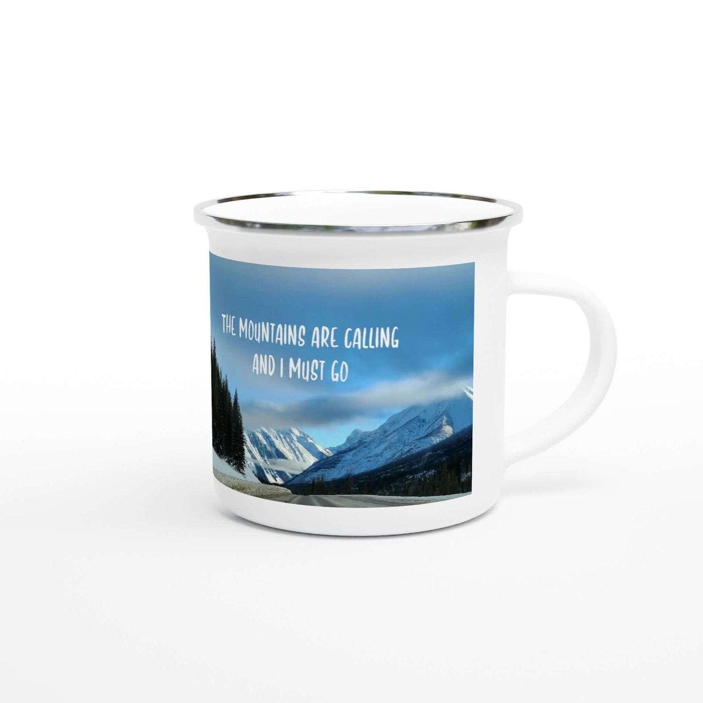 The Mountains are calling and I must Go Vintage Cottage Enamel Mug